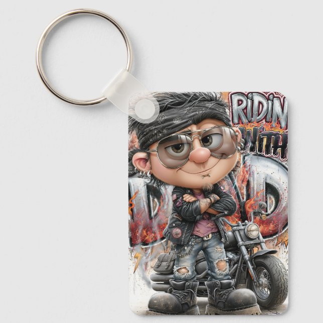 Biker Dad Chopper Tag Keychain (Front)