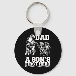 Biker Dad Father Two Kids Sons Motocross Motorcycl Keychain