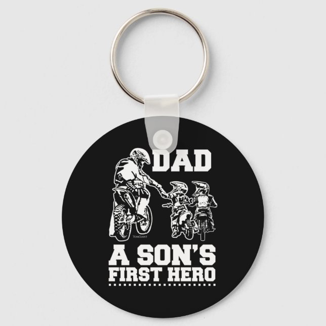 Biker Dad Father Two Kids Sons Motocross Motorcycl Keychain (Front)