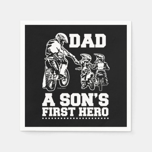 Biker Dad Father Two Kids Sons Motocross Motorcycl Napkins