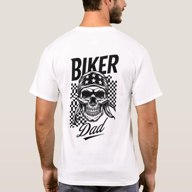 Biker Dad | Skull & Checkered Flag Motorcycle T-Shirt (Back)