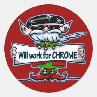 Biker Elf customizable holiday gifts Classic Round Sticker