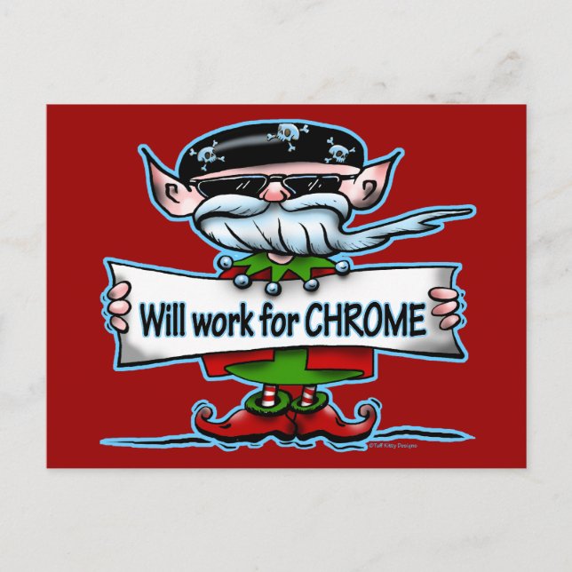 Biker Elf customizable holiday gifts Postcard (Front)