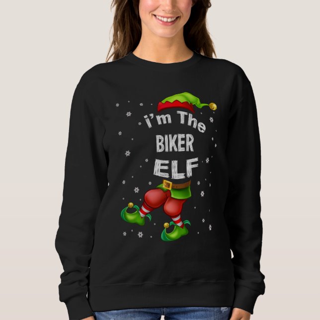 Biker Elf Matching Family Group Christmas Pajama Sweatshirt (Front)