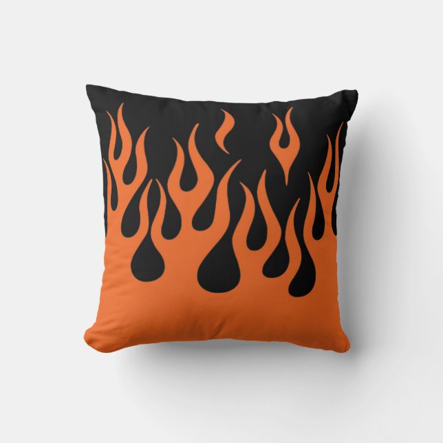Biker Flames in Orange and Black Throw Pillow (Front)