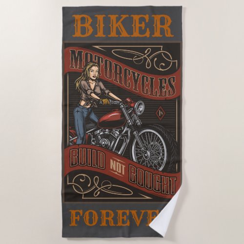 Biker Forever Custom Motorcycles Babe Beach Towel