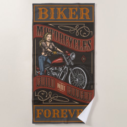 Biker Forever Custom Motorcycles Shop Babe Beach Towel