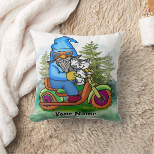 Biker gnome throw pillow