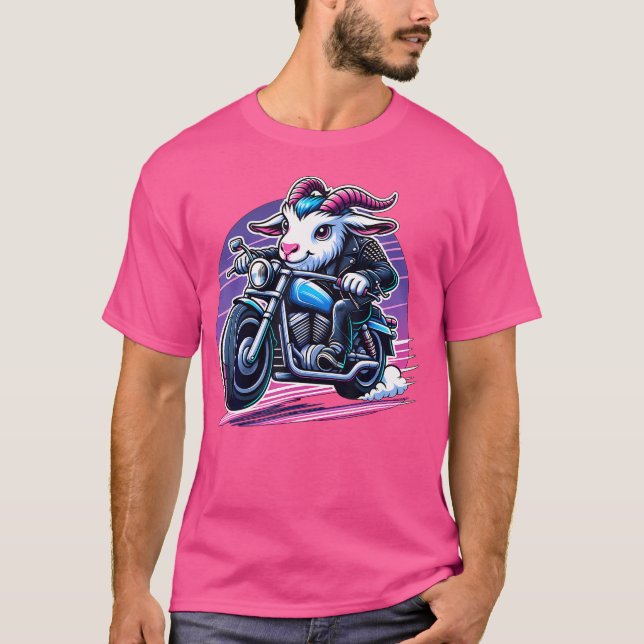 Biker Goat Riding Motorbike T-Shirt (Front)