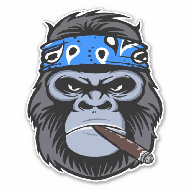 Biker gorilla ape smoking cigar animal art sticker (Front)