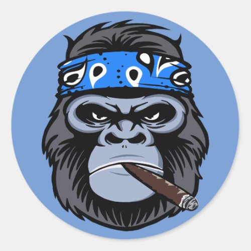 Biker gorilla smoking smoking cigar animal art classic round sticker