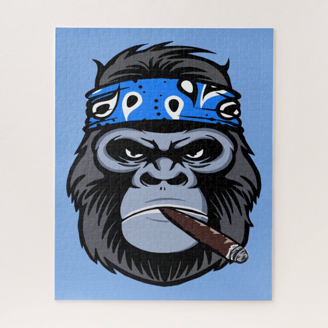 Biker gorilla smoking smoking cigar animal art jigsaw puzzle (Vertical)