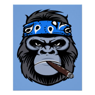 Biker gorilla smoking smoking cigar animal art poster