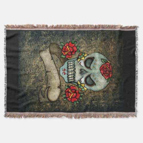 Biker Goth Tattoo Skull Grunge home decor large Throw Blanket