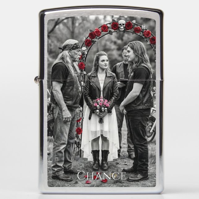 Biker Gothic Wedding Skull Rose Arch Selective  Zippo Lighter (Front)