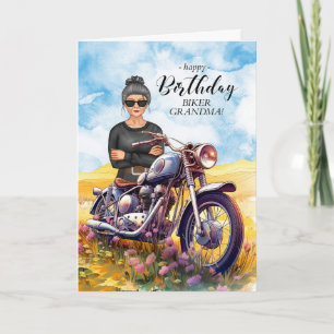 Biker Grandma Motorcycle Wildflower Birthday Card