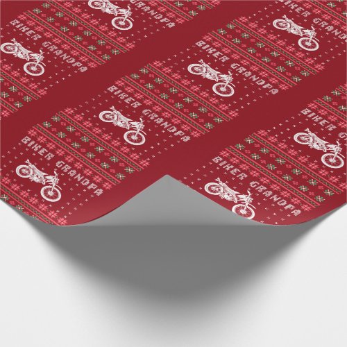 Biker Grandpa Motorcycle Ugly Christmas Sweater Wrapping Paper