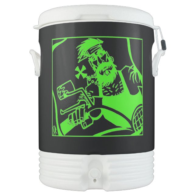 Biker green black Igloo beverage cooler 10 gallon (Front)