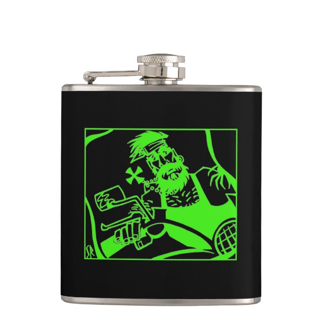 Biker green black wrapped flask (Front)