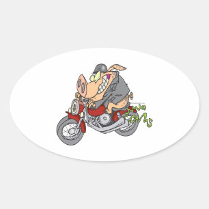 biker hog pig motorcycle bike cartoon oval sticker