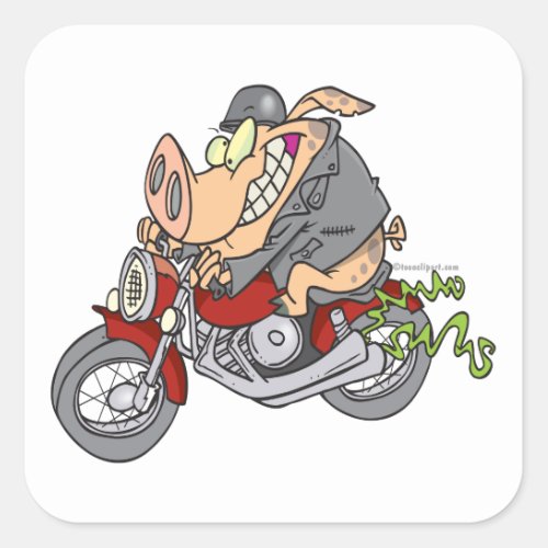 biker hog pig motorcycle bike cartoon square sticker