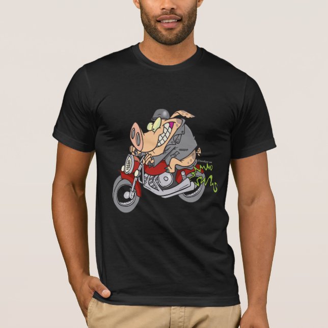 biker hog pig motorcycle bike cartoon T-Shirt (Front)