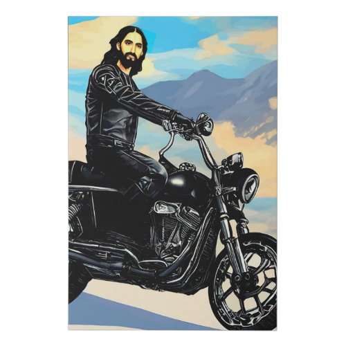 Biker Jesus Christ On Motorcycle Abstract Art Faux Canvas Print