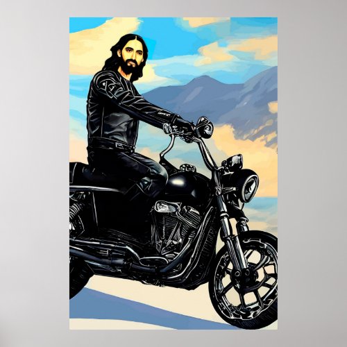 Biker Jesus Christ On Motorcycle Abstract Art Poster
