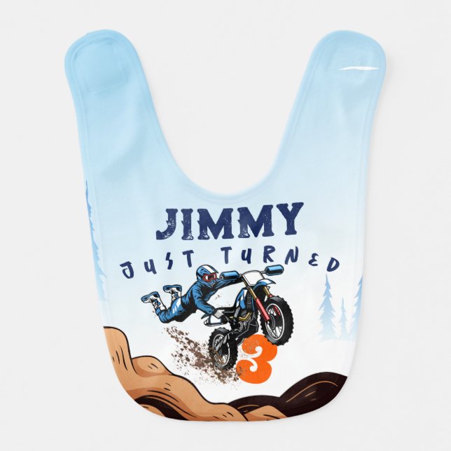 Biker Kid Dirt Stunt Bike Birthday Baby Bib (Front)