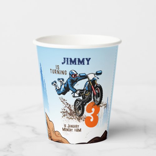 Biker Kid Dirt Stunt Bike Birthday Paper Cups