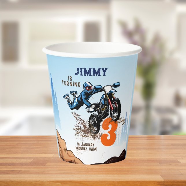 Biker Kid Dirt Stunt Bike Birthday Paper Cups (Creator Uploaded)