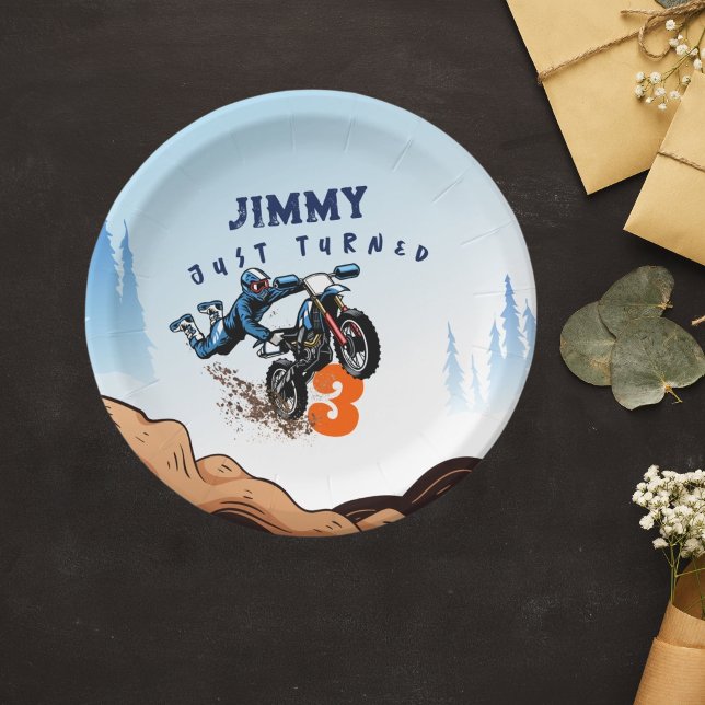 Biker Kid Dirt Stunt Bike Birthday Paper Plates (Creator Uploaded)