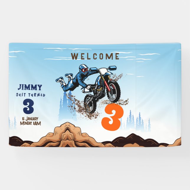 Biker Kid Dirt Stunt Bike Birthday Party Banner (Horizontal)