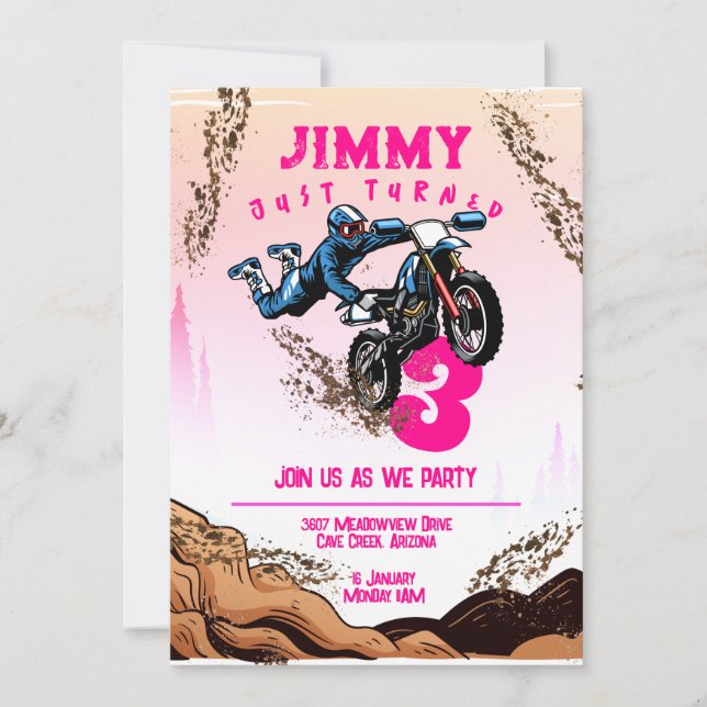 Biker Kid Dirt Stunt Bike Birthday Party Card (Front)