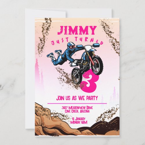 Biker Kid Dirt Stunt Bike Birthday Party Card