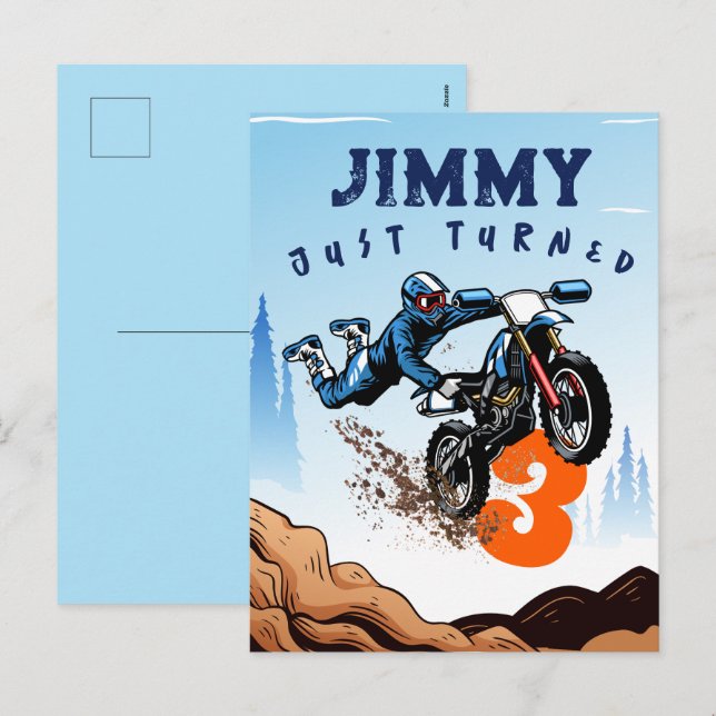 Biker Kid Dirt Stunt Bike Birthday Party Card (Front/Back)