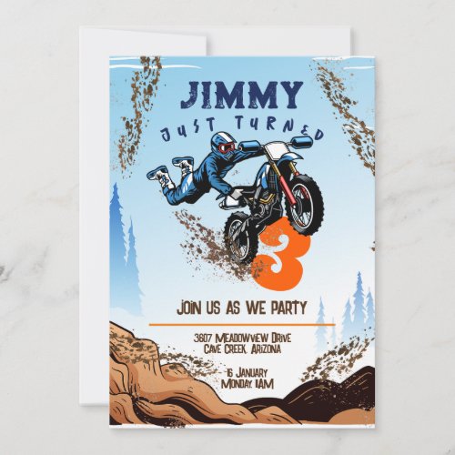 Biker Kid Dirt Stunt Bike Birthday Party Card