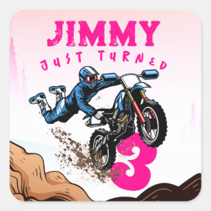 Biker Kid Dirt Stunt Bike Birthday Party Card Squa Square Sticker
