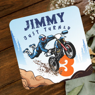 Biker Kid Dirt Stunt Bike Birthday Party Card Square Sticker