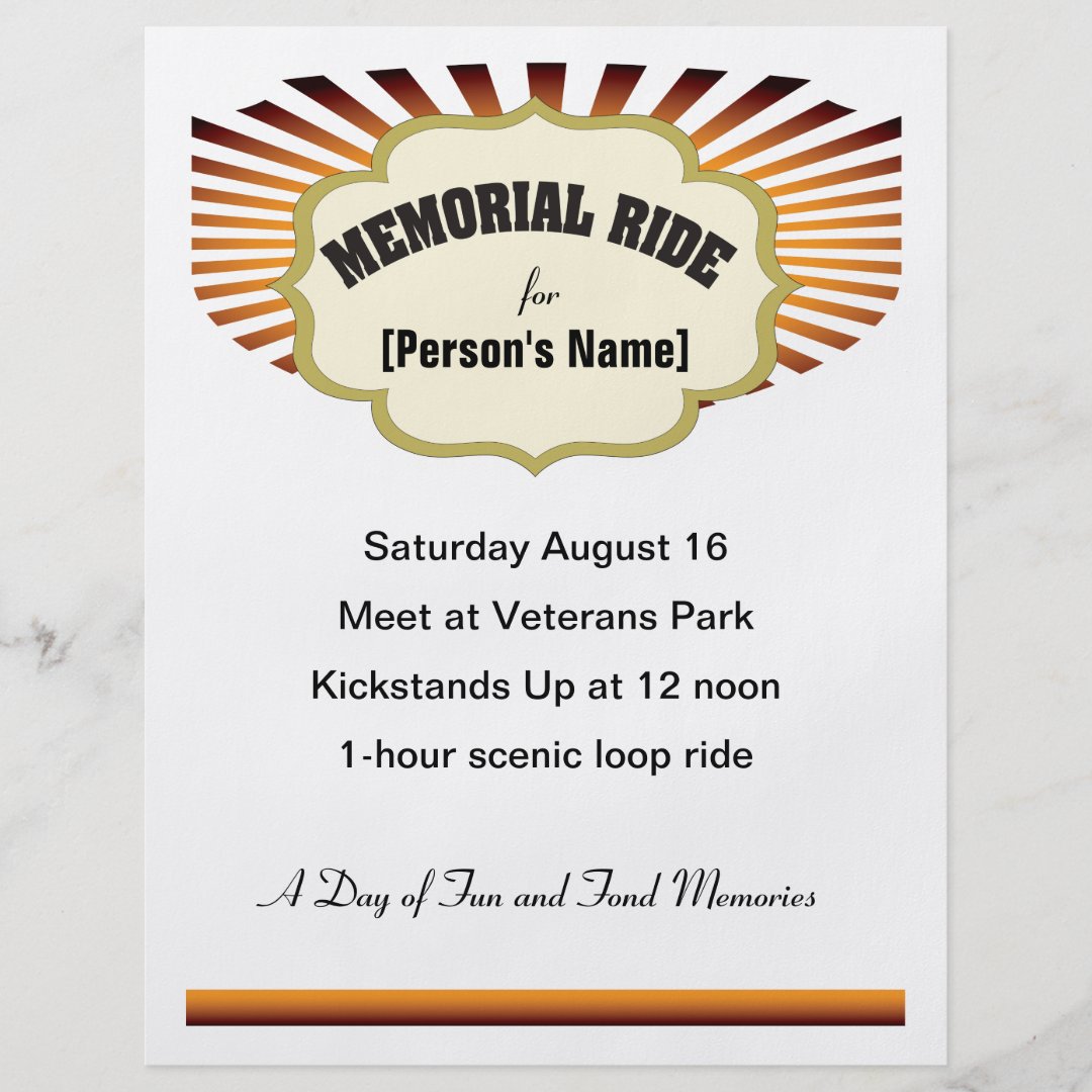 Biker Memorial Ride sunburst invitation flyer Zazzle