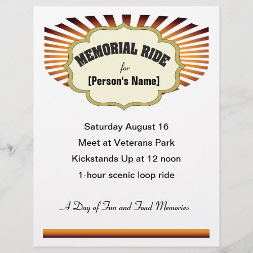 Biker Memorial Ride sunburst invitation flyer