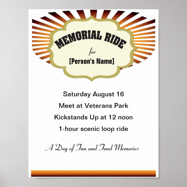 Biker Memorial Ride sunburst invitation Poster (Front)