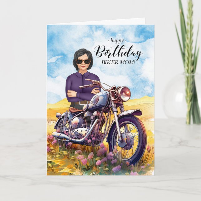 Biker Mom Motorcycle Wildflower Birthday Card (Front)
