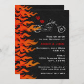 Biker Motorcycle Black Leather Flames Invitation (Front/Back)
