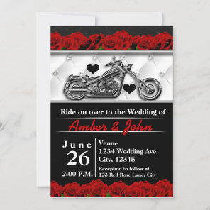 Biker Motorcycle Leather Rose Wedding Invitations
