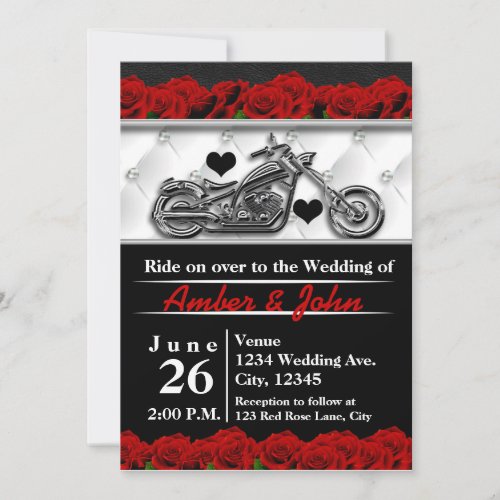 Biker Motorcycle Leather Rose Wedding Invitations