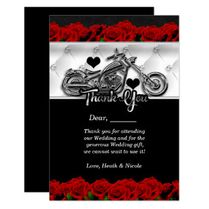 Biker Motorcycle & Red Roses Thank You Card