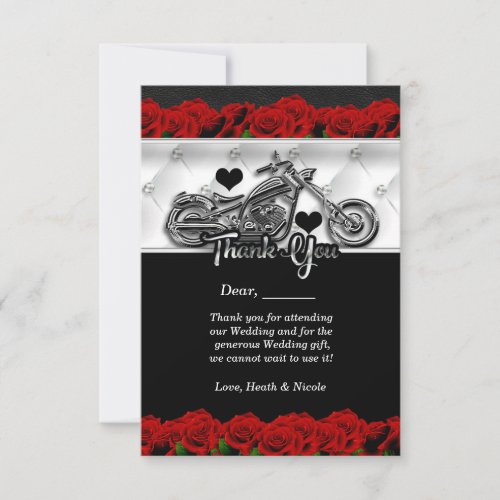 Biker Motorcycle  Red Roses Thank You Card