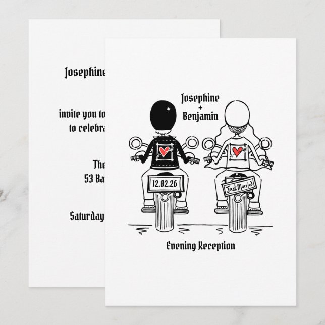 Biker Motorcycle Wedding Evening Reception Invitation (Front/Back)