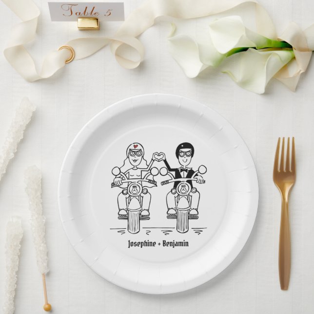 Biker Motorcycle Wedding Paper Plates (Wedding)
